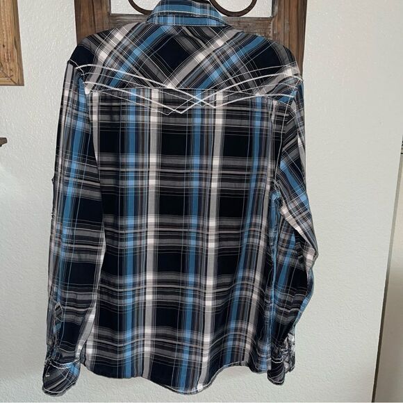 Buckle Black Blue Plaid Long Sleeve Snap DowLarge Men’s - Picture 15 of 16